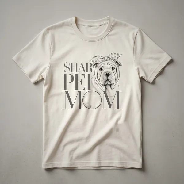A white graphic t-shirt featuring a distressed portrait of a Chinese Shar Pei dog's face.