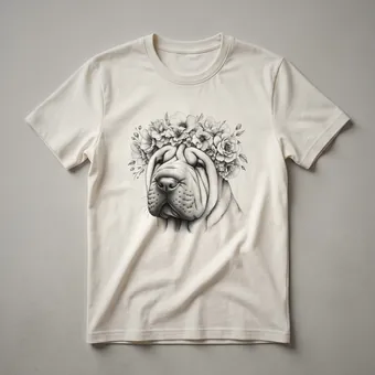 Chinese Shar Pei Dog Floral Graphic T-Shirt for Women and Girls