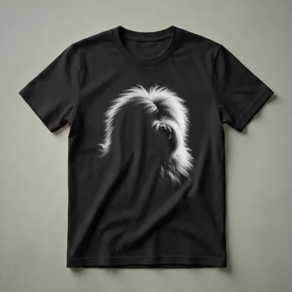 Black and white graphic t-shirt featuring the artistic face of an Old English Sheepdog with its characteristic shaggy fur prominently displayed against a black background.