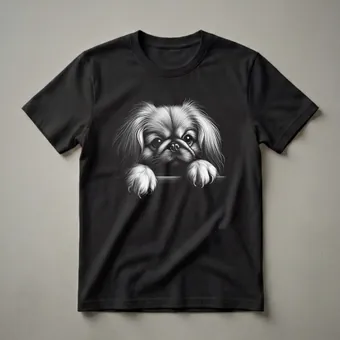 Pekingese Peeking Art Graphic T-Shirt for Dog Lovers