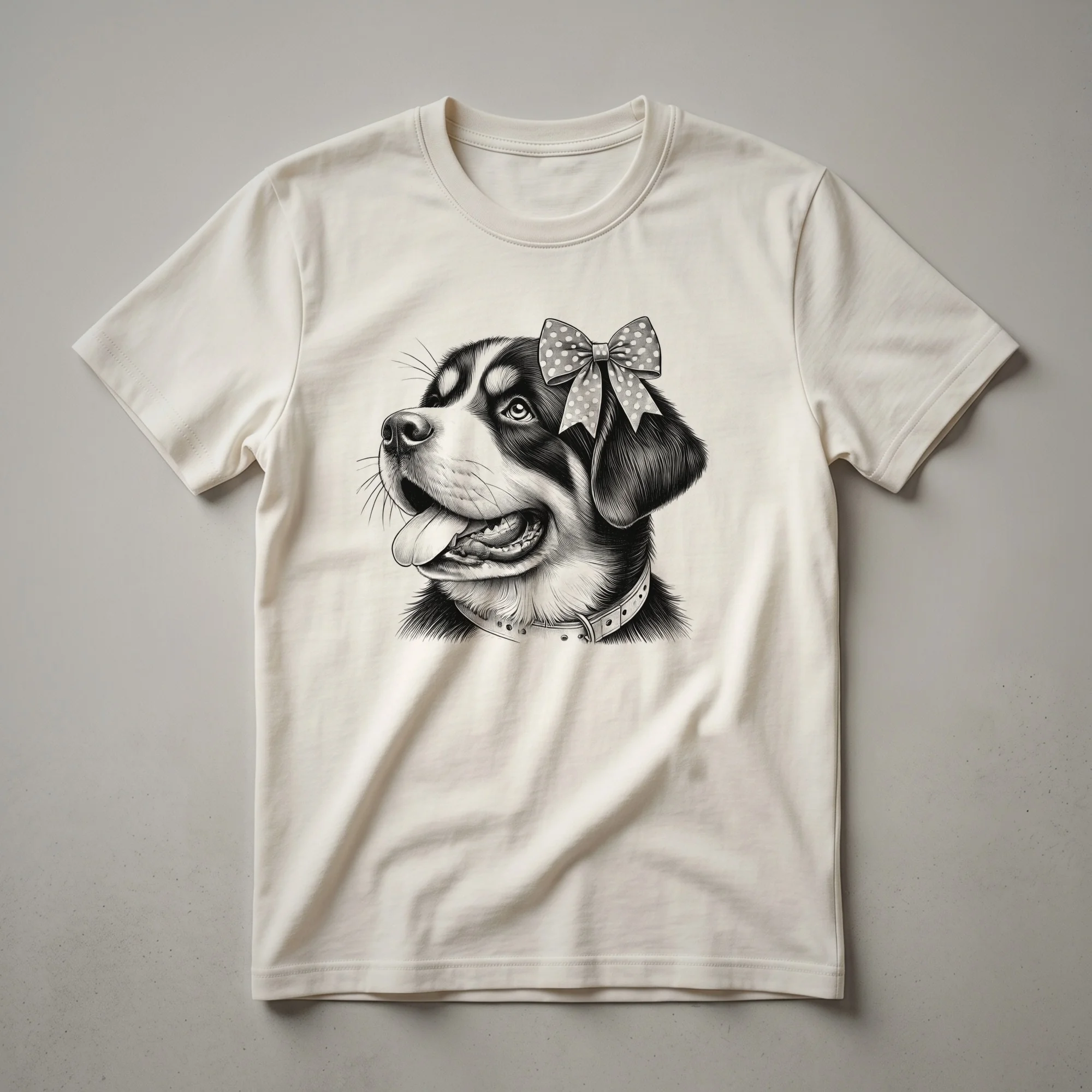 White graphic t-shirt with a floral design that says 'Greater Swiss Mountain Dog Mom' in stylized lettering.