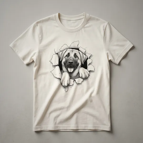 Black t-shirt with a distressed graphic of an Anatolian Shepherd dog peeking from the bottom edge.