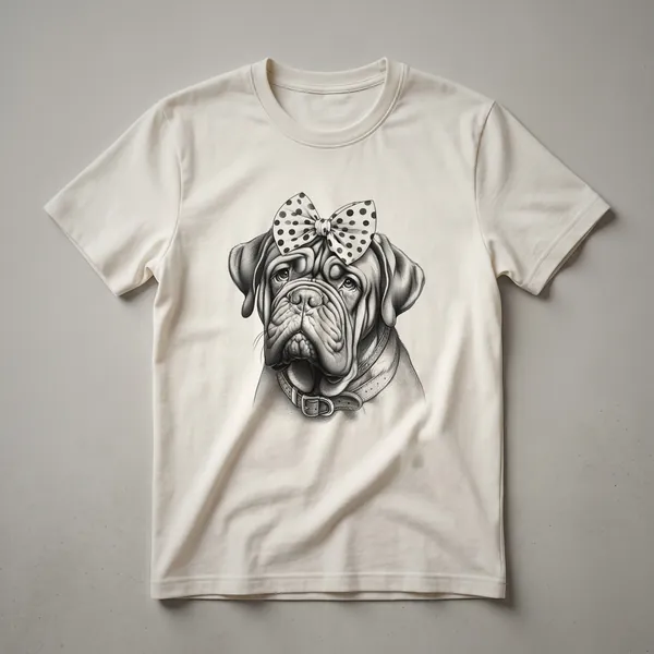 White Dogue de Bordeaux Mom graphic t-shirt featuring a profile illustration of the dog's head with the text 'Dogue de Bordeaux Mom'.
