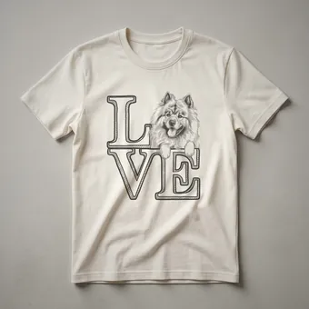Keeshond Dog Face Heart Graphic T-Shirt for Dog Lovers
