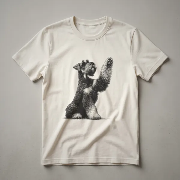 White graphic t-shirt featuring a black dog paw print with the words 'Giant Schnauzer' above it in black text.