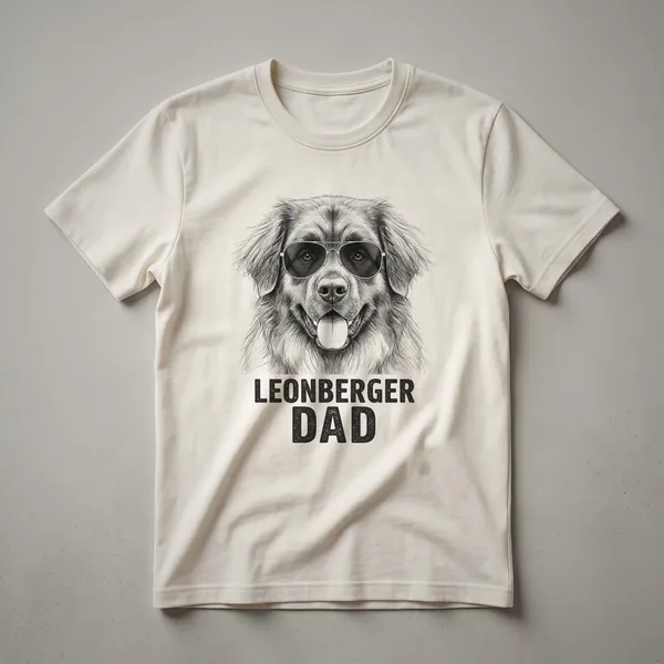 Black t-shirt with a graphic design of a Leonberger dog's portrait in a stylized, artistic manner.