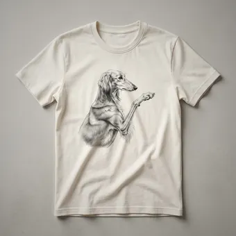 Saluki Dog Raising Paw Line Art Graphic T-Shirt for Dog Lovers
