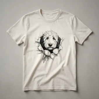 Cute Sheepadoodle Peeking Dog Graphic T-Shirt for Dog Lovers