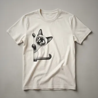 Funny Siamese Cat Peeking Retro Sun Graphic T-Shirt for Cat Lovers