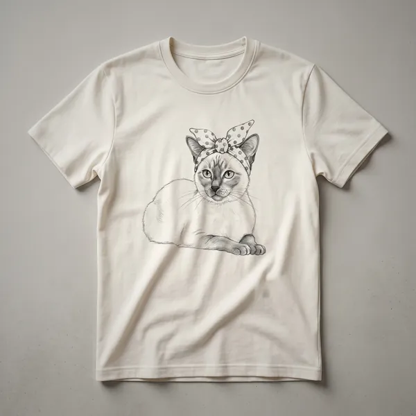 Black t-shirt with a graphic illustration of a Siamese cat's face and the text 'Siamese Cat Mom' in white.