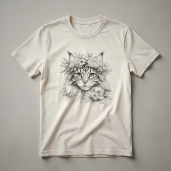Floral Maine Coon Cat Memorial T-Shirt for Cat Lovers