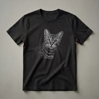 Bengal Cat Face Scratchboard Portrait T-Shirt for Cat Moms and Dads