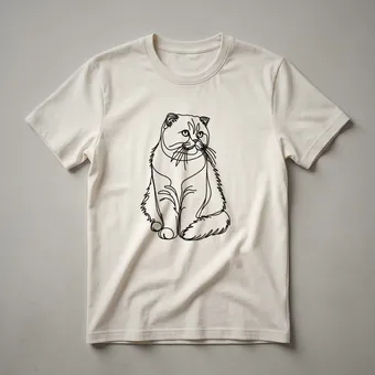 Scottish Fold Cat Face Line Art Graphic T-Shirt for Cat Lovers