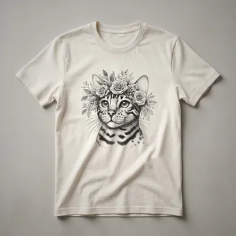 Floral Bengal Cat Face Graphic T-Shirt for Cat Lovers