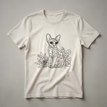 Devon Rex Cat Line Art T-Shirt for Cat Lovers