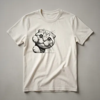 Funny Scottish Fold Cat Peeking Retro Graphic T-Shirt for Cat Lovers