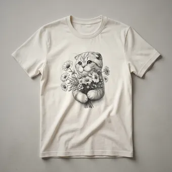 Floral Scottish Fold Cat Face Graphic T-Shirt for Cat Lovers