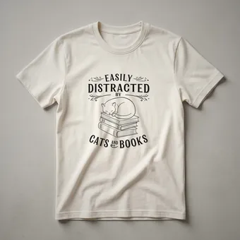 Cat And Books Graphic T-Shirt for Women Who Love Felines