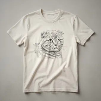 Cute Scottish Fold Cat Sketch T-Shirt for Cat Lovers