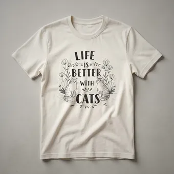 Life Is Better With Cats Floral Cat Face Graphic T-Shirt for Women