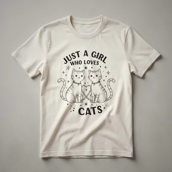 Just A Girl Who Loves Cats Floral Cat Face Graphic T-Shirt