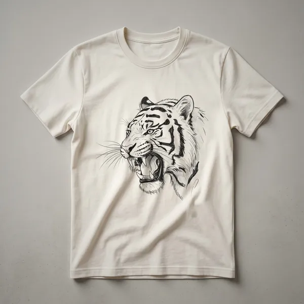 Black graphic t-shirt with a distressed vintage design of a roaring tiger's head.