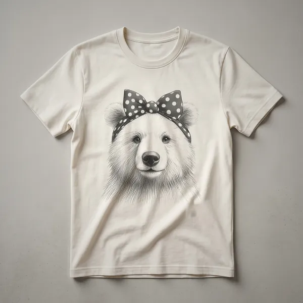 White t-shirt with a distressed graphic of a bear's head and shoulders, rendered in a vintage, nature-inspired art style.