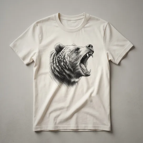 Black t-shirt with a distressed graphic of a grizzly bear's head roaring, set against a neutral background.