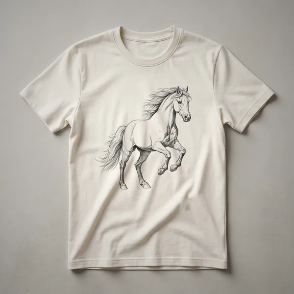 Black graphic t-shirt with a white illustration of a horse in mid-gallop and the word 'Gallop' above it.
