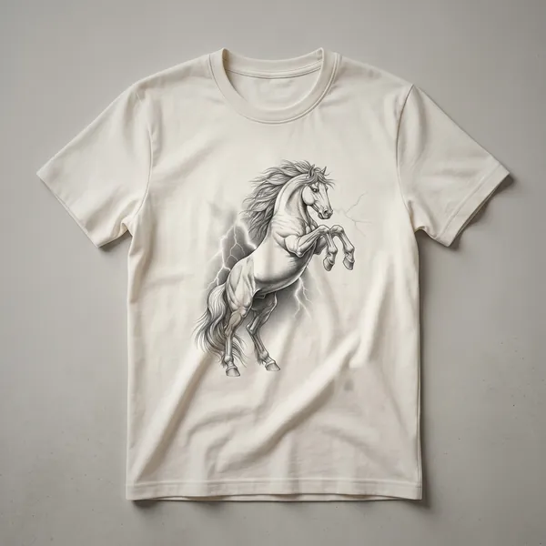 White graphic t-shirt featuring a black horse head silhouette filled with a colorful floral design, suitable for him and her.
