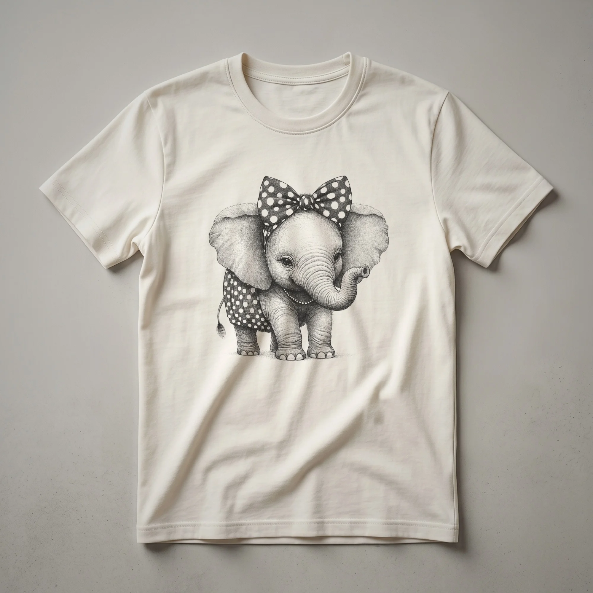 A white graphic t-shirt featuring a watercolor illustration of an elephant's head in shades of grey and blue.