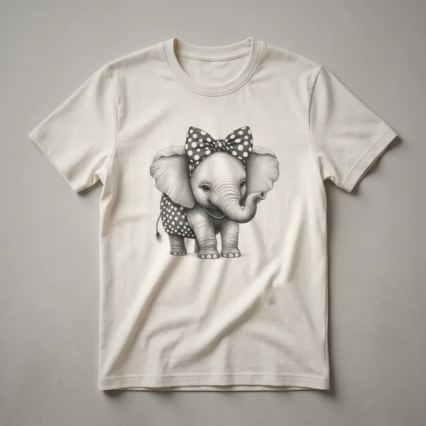 A white graphic t-shirt featuring a watercolor illustration of an elephant's head in shades of grey and blue.