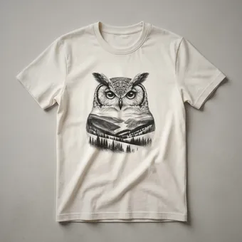 Vintage Owl Line Drawing Graphic T-Shirt for Nature Lovers