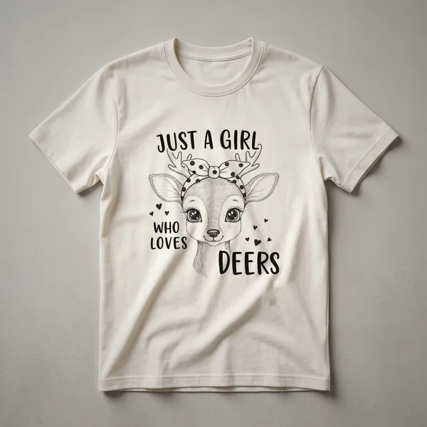 Black graphic t-shirt with a white deer silhouette against a colorful sunset graphic.