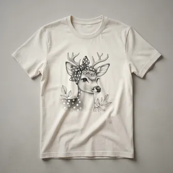 Cute Deer Silhouette Floral Graphic T-Shirt for Women