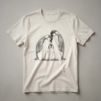 Mother Penguin and Chicks Graphic T-Shirt for Family Love