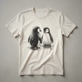 Two Penguins Snowy Christmas Scene Graphic T-Shirt for Families