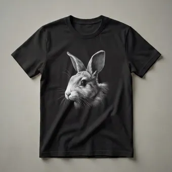 Detailed Rabbit Face Scratchboard Graphic T-Shirt for Animal Lovers