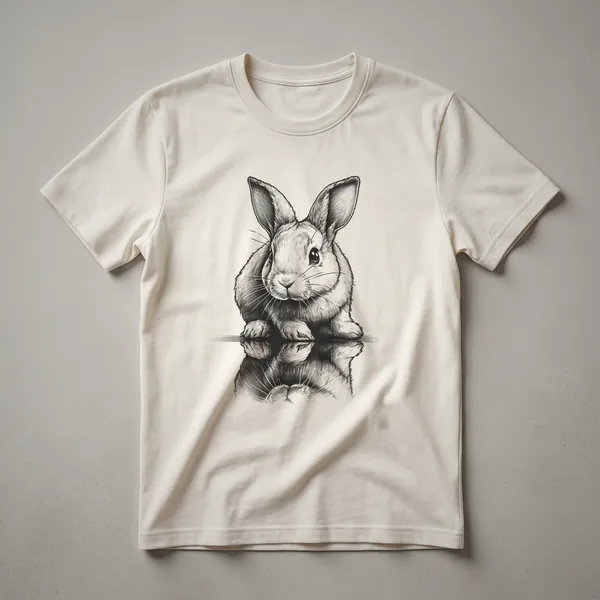 Black t-shirt with a reflective rabbit silhouette graphic design, symbolizing a love for bunnies and domestic animals.