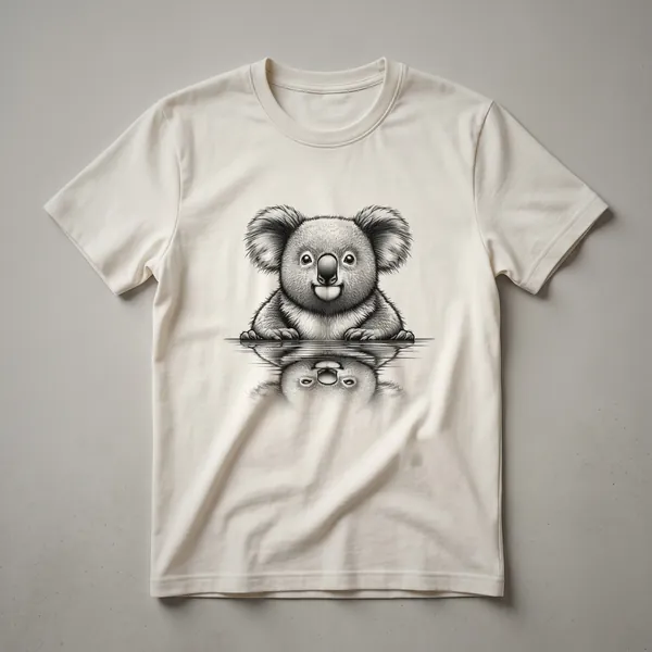 Dark t-shirt featuring a reflective sketch of a koala in a natural, artistic style, centered on the chest.