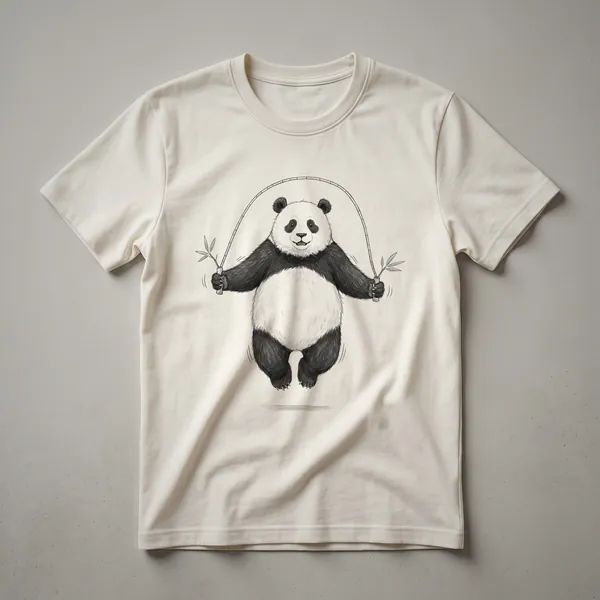 White graphic t-shirt with a black cartoon panda lifting dumbbells, featuring the text 'Panda Gym'.