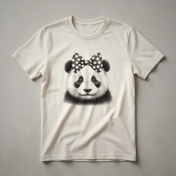 A black graphic t-shirt with a white panda face illustration and the text 'Panda Mom' above it.