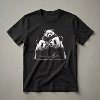 Panda Family Scratchboard Art T-Shirt for Animal Lovers