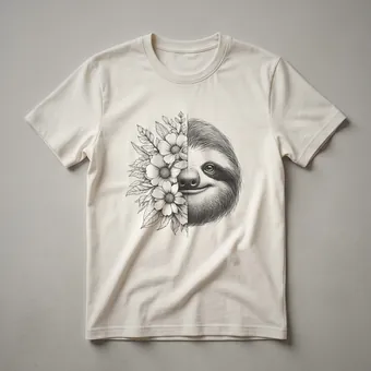 Floral Sloth Face Graphic T-Shirt for Women and Girls