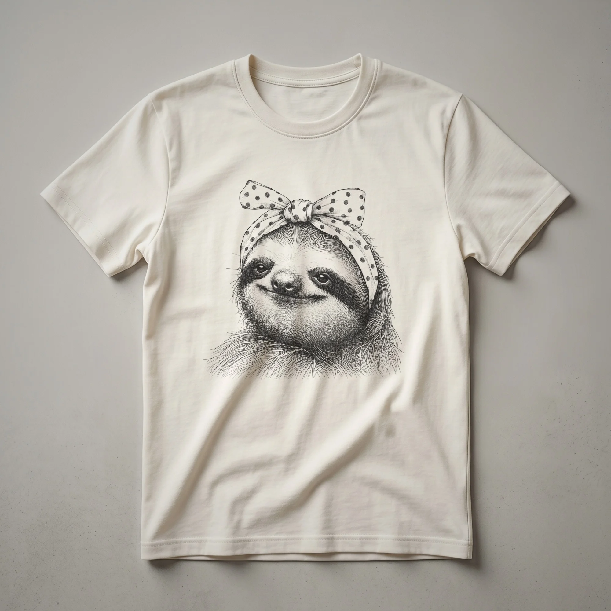 White graphic t-shirt featuring a sloth hanging from a branch with the text 'Sloth Mom' above it, designed for women and girls.