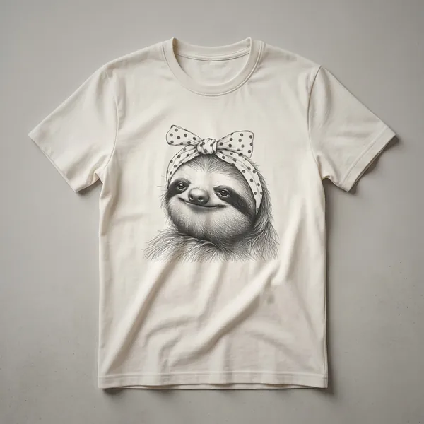 White graphic t-shirt featuring a sloth hanging from a branch with the text 'Sloth Mom' above it, designed for women and girls.