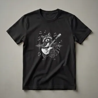 Raccoon Rocker Electric Guitar Graphic T-Shirt for Music Lovers