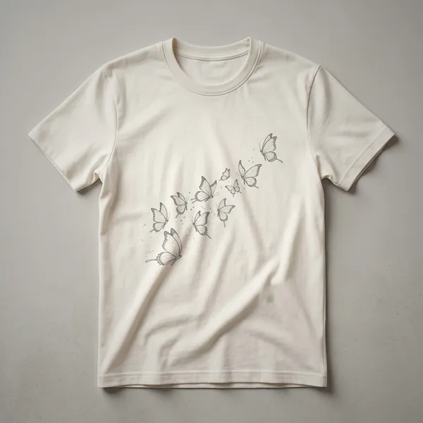 Black t-shirt featuring a vintage sketch art design of two butterflies in flight, with delicate linework and shading.