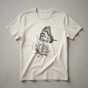 Floral Butterfly and Rose Watercolor Graphic T-Shirt for Women