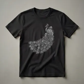 Vintage Peacock and Floral Drawing Graphic T-Shirt for Women